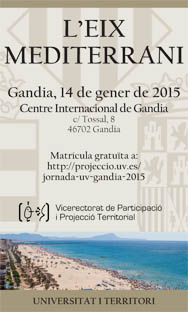 Imatge del cartell del debat a Gandia sobre l'eix mediterrani.